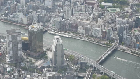 Tokyo Skytree Viewpoint of Asahi Flame and Sumida River Vídeo Stock 242423652