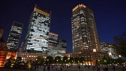 Tokyo Station Night View with Commuters in Marunouchi, Tokyo 動画素材 344832781