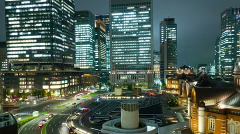 Tokyo Station night view time lapse in Japan Video stock 39389364