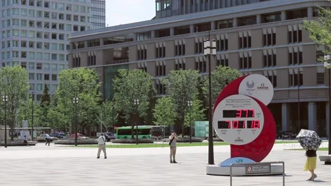 Tokyo Station Olympic / Paralympics countdown clock during coronavirus outbreak. Stock Footage 137219934