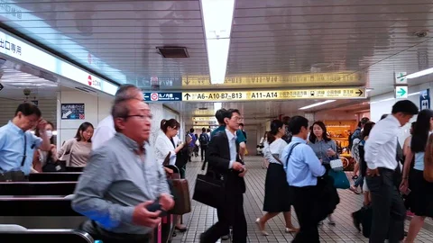 Tokyo Subway Gantry Crowd Stock Footage 130052616