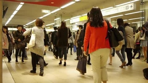 Tokyo Subway Station Interior Walk Trough Stock Footage 24887654