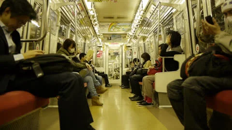 Tokyo Subway Train Interior Stock Footage 24885826