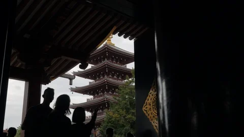 Tokyo tourists at Sensoji in Asakusa, Japan Stock Footage