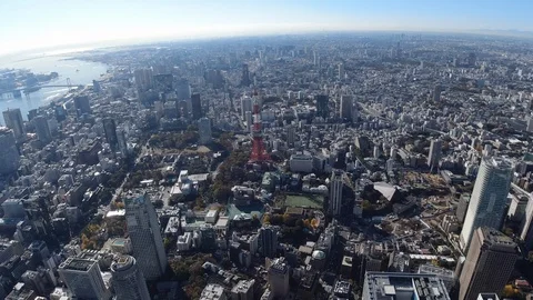 Tokyo Tower and Bay Area Aerial,Tokyo,Japan Stock Footage 123739311