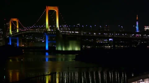 Tokyo Tower and Rainbow Bridge at night - Odaiba -HD Stock Footage 16934092
