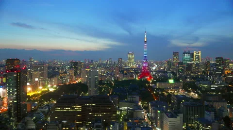 Tokyo Tower and Roppongi Hills time laps SUNSET Stock Footage