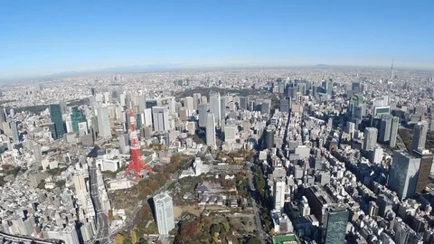 Tokyo Tower and Tokyo Sky Tree Aerial,Tokyo,Japan Stock Footage 123739327