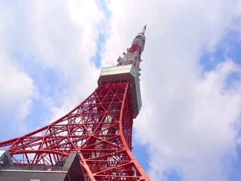 Tokyo tower from bottom in blue sky Stock Footage 71205242