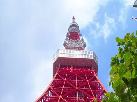 Tokyo tower from bottom in blue sky Stock Footage 71207937