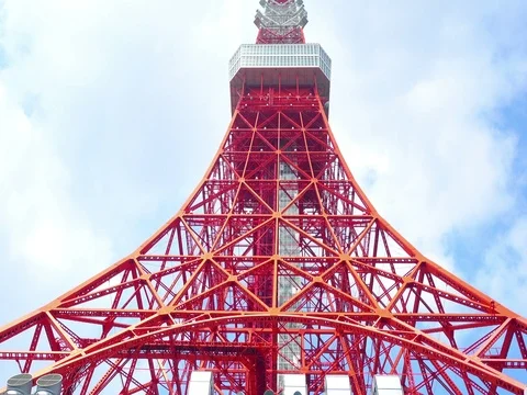 Tokyo tower from bottom in blue sky Stock Footage 71208376