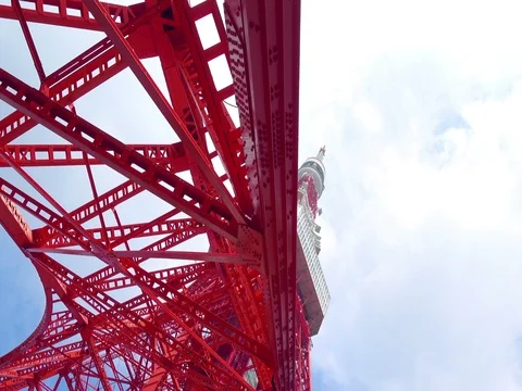 Tokyo tower from bottom in blue sky Stock Footage 71209696