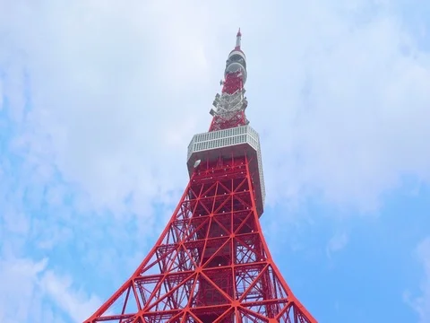 Tokyo tower from bottom in blue sky Stock Footage 71209999