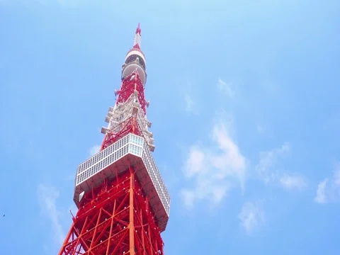 Tokyo tower from bottom in blue sky Stock Footage 71210497