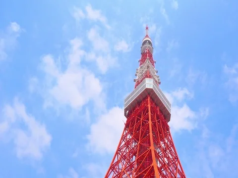 Tokyo tower from bottom in blue sky Stock Footage 71210908