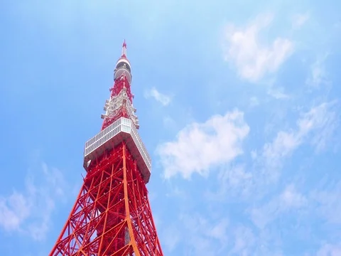 Tokyo tower from bottom in blue sky Stock Footage 71210973
