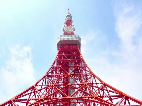 Tokyo tower from bottom in blue sky Stock Footage 71211042