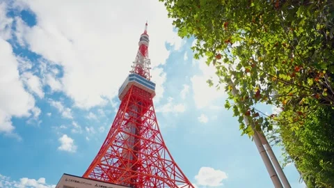 Tokyo Tower is a large communications tower located in Minato Ward, Tokyo, Japan Stock-Footage 253385542