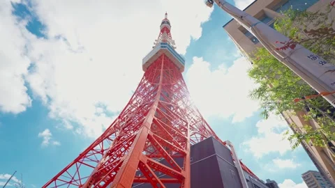Tokyo Tower is a large communications tower located in Minato Ward, Tokyo, Japan Stock-Footage 253385548