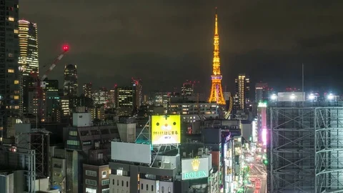 Tokyo Tower by Night Stock Footage 76999401