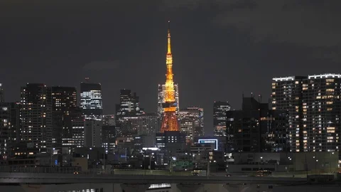 Tokyo Tower At Night Stock Footage 110854976