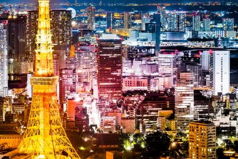 Tokyo tower night view from Roppongi hills Stock Photos