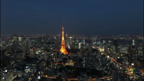 Tokyo Tower Timelapse night view with skyline 4K Stock Footage 219802901