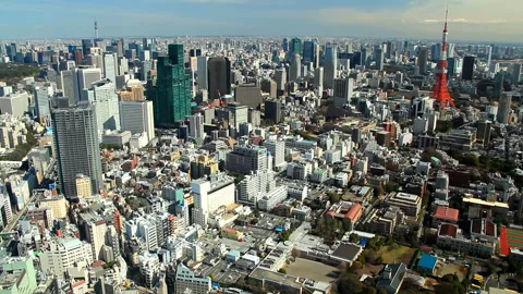 Tokyo Tower, Tokyo Skytree, and the Cityscape Stock Footage 330249882