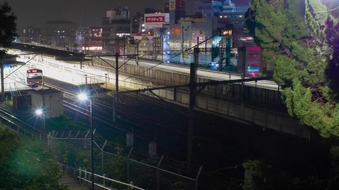 Tokyo Train and Bullet Train Time Lapse Stock Footage 85095782