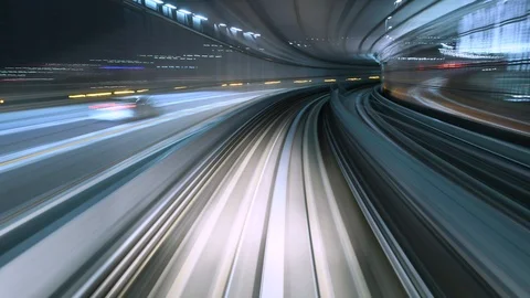 Tokyo Train over Rainbow bridge time lapse, 4K 動画素材 100766483