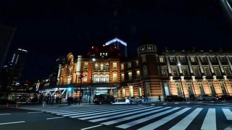 Tokyo Train Station timelapse night time in 4K UHD Stock Footage 123225682