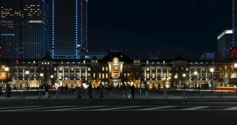 Tokyo Train Station timelapse night time in 4K UHD Stock Footage 123225873