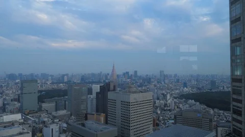 Tokyo view from a skyscraper in 4K, cloudy day in Japan Stock Footage 107334163