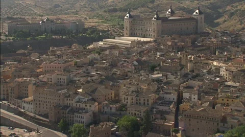Toledo, Alcazar and Infantry Academy Stock Footage