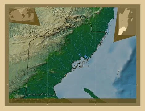 Toledo, Belize. Colored elevation map with lakes and rivers 스톡 일러스트