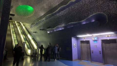 Toledo Metro Station - People Using Escalators and Lifts. Stock Footage 328351591
