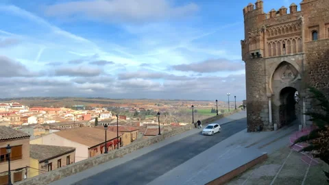 Toledo, Spain - June 24, 2020 .The historic Puerta del Sol in Toledo, Spain, a Stock Footage 322013848