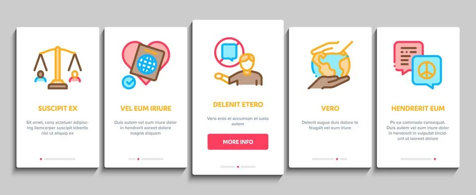 Tolerance And Equality Onboarding Elements Icons Set Vector Stock Illustration
