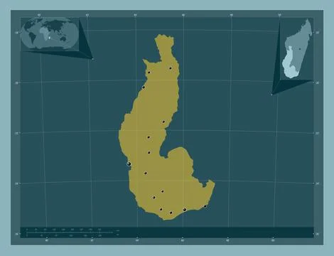 Toliary, Madagascar. Solid color shape. Locations of major cities of the regi 스톡 일러스트