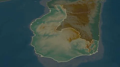 Toliary, Madagascar. Topographic relief map with surface waters Illustrazione stock