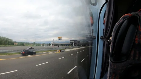 Toll Booth And Bus Drive On A Highway In Croatia Stock Footage 111782879