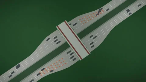 Toll Plaza Camera Push Shot Animation Highway Booth Cone Road Vehicle Approach Stock Footage 344879047