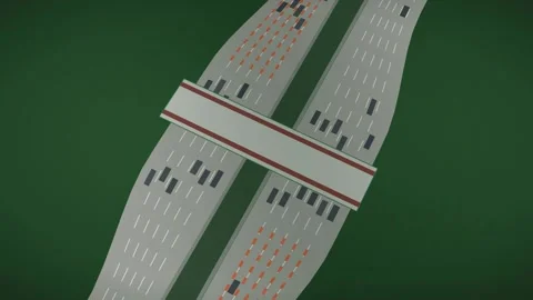 Toll Plaza Crane Top-Down Illustration Isometric Highway Booth Animation Stock Footage 344879076