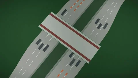 Toll Plaza Orbit Top-Down Animation Green Light Vehicle Flow Isometric Highway Stock Footage 344879082