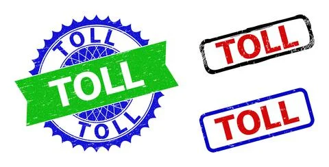 TOLL Rosette and Rectangle Bicolor Stamps with Grunge Surfaces Stock Illustration