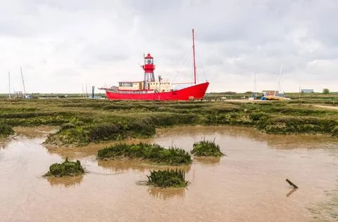 Tollesbury lightship (Lightvessel 15), in the Tollesbury Wick Nature Reser... Stock Photos