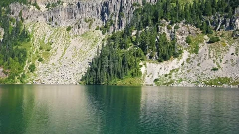 Tolmie Peak Trail View of Eunice Lake and Mount Rainier National Park Scenery, W Stock Footage 332083701