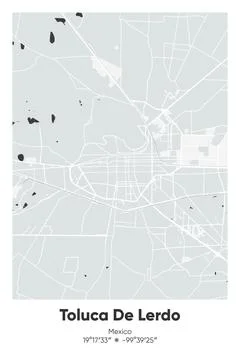 Toluca De Lerdo, Mexico - vector map of city in Gray, Black, White, BW colors Stock Illustration