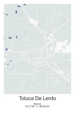 Toluca De Lerdo, Mexico - vector map of city in Gray, Blue, Green, White colors Stock Illustration