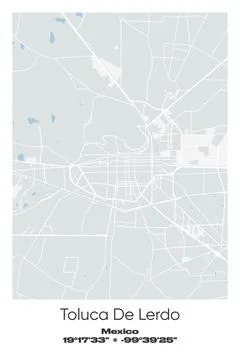 Toluca De Lerdo, Mexico - vector map of city in Gray, white, green, blue colors Stock Illustration